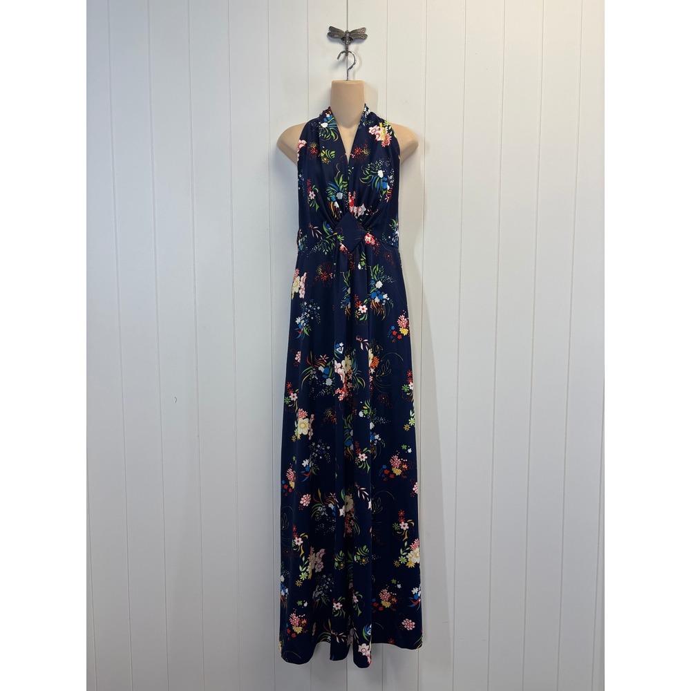 Vintage Gay Gibson Women 60s 70s Floral Halter Maxi Dress Size M Boho Garden